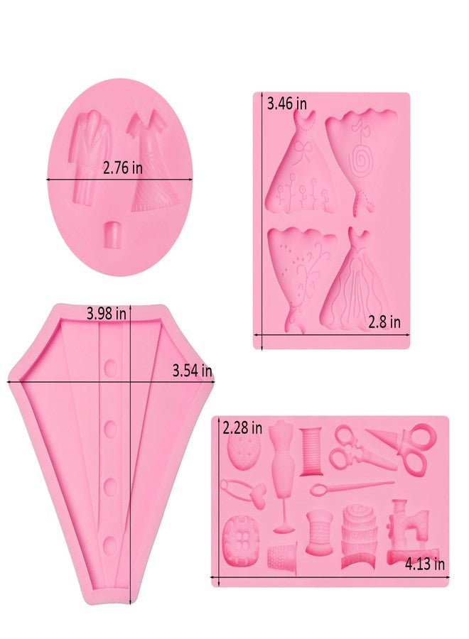 Xcake Lcook Wedding Silicone Molds Set, Dress and Tuxedo Cake Decorating Tools, Sewing Theme Fondant Chocolate Molds, Pink - Image 2