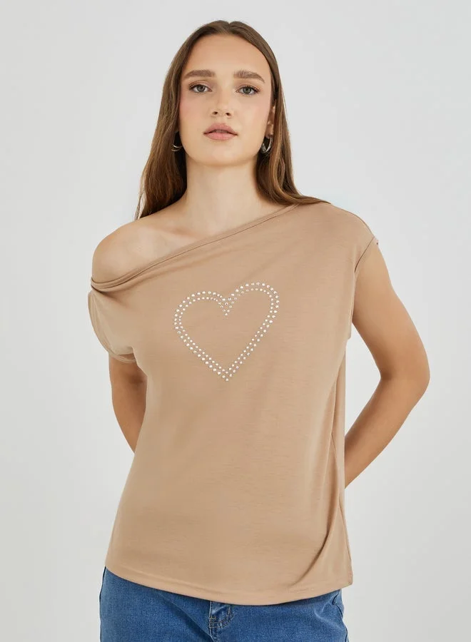 Take Two Take Two Embellished One Shoulder Short Sleeve T-Shirt