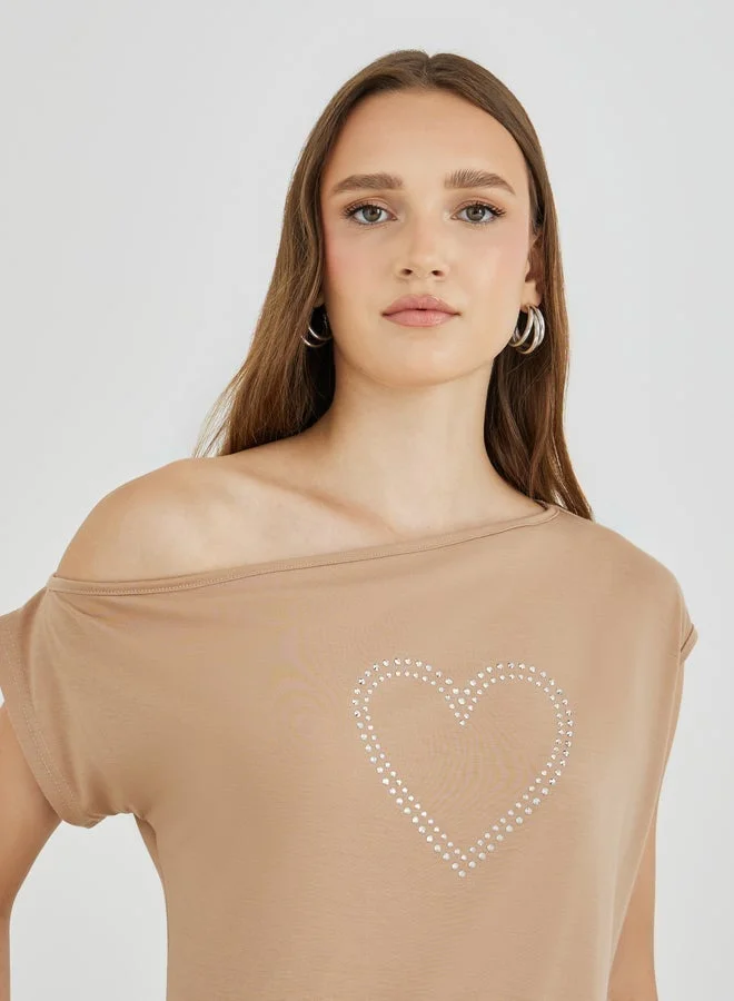 Take Two Take Two Embellished One Shoulder Short Sleeve T-Shirt