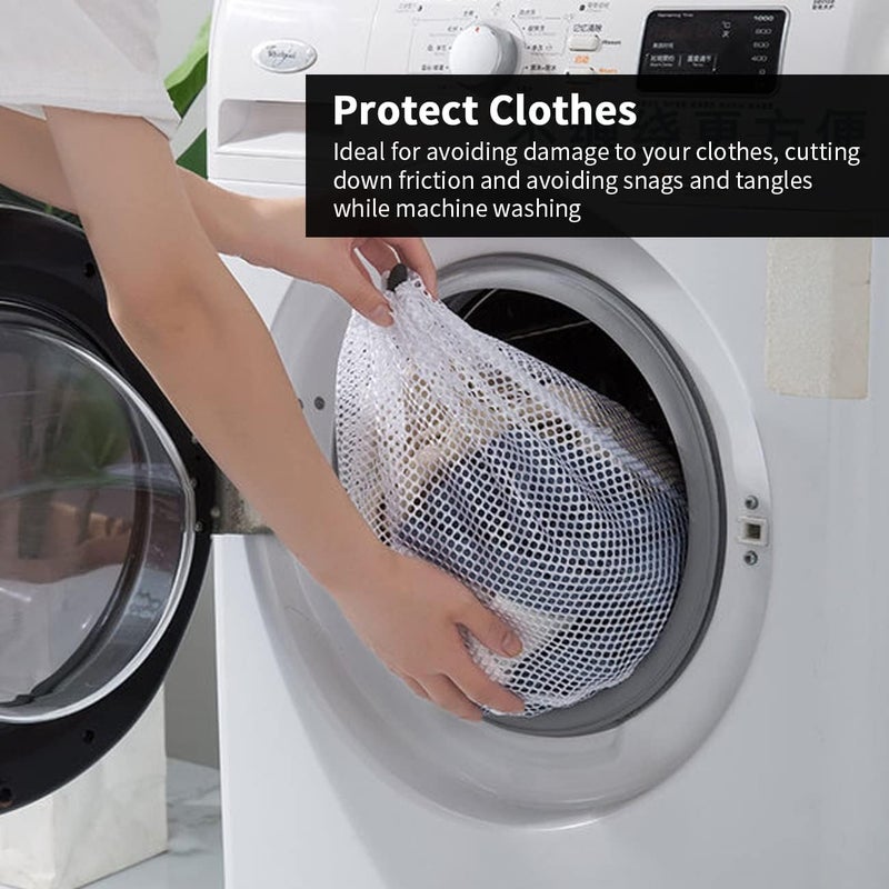 Laundry Bags Mesh Large Washing Bags for Delicates 2 Pack, 60 * 80 cm with Drawstring, Coarse Net Wash Bag for Washing Machine White - Image 5