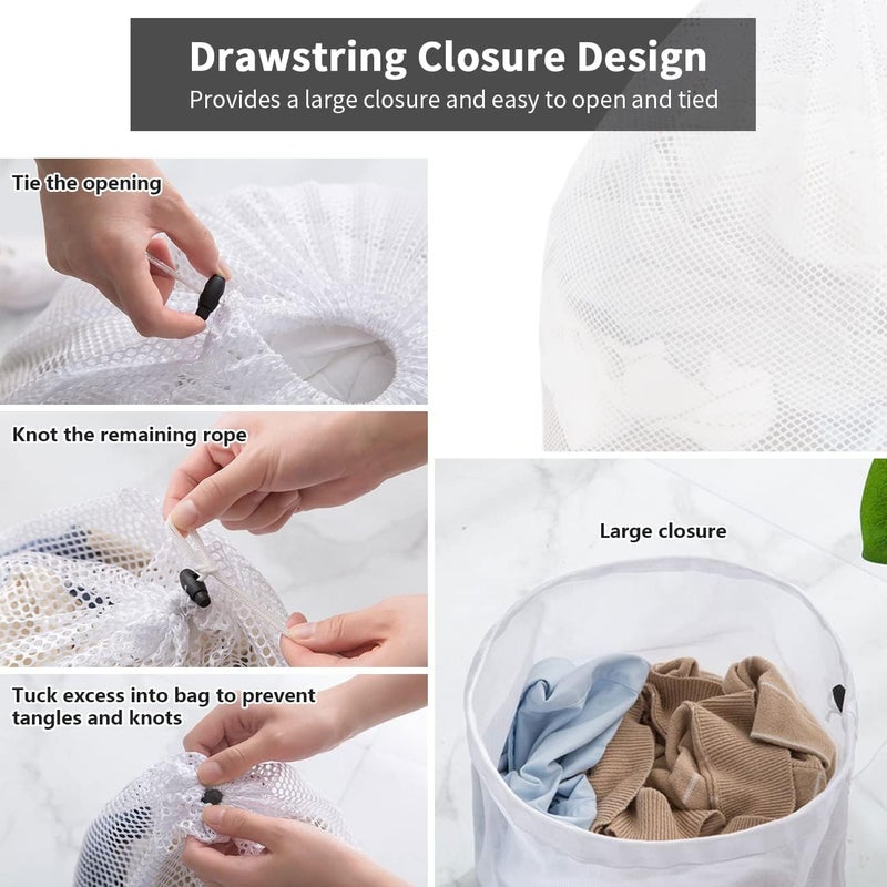 Laundry Bags Mesh Large Washing Bags for Delicates 2 Pack, 60 * 80 cm with Drawstring, Coarse Net Wash Bag for Washing Machine White - Image 4