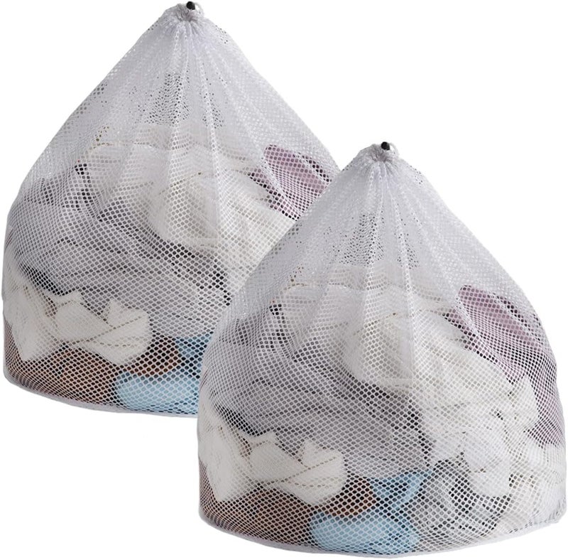 Laundry Bags Mesh Large Washing Bags for Delicates 2 Pack, 60 * 80 cm with Drawstring, Coarse Net Wash Bag for Washing Machine White - Image 1