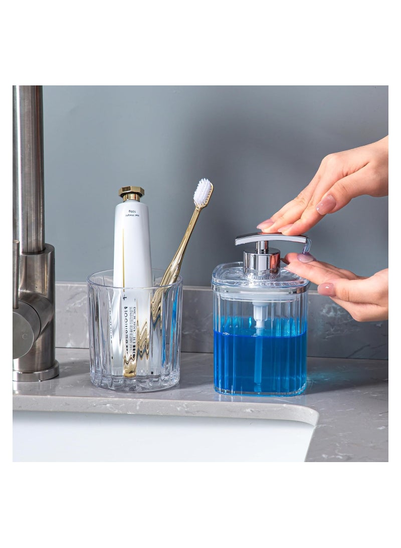 Zikra موزع صابون يدوي 15 أونصة من الأكريليك الشفاف لموزع الصابون السائل زجاجات مضخة الأكريليك البلاستيكية القابلة لإعادة التعبئة لموزع اللوشن لتزيين الحمام والمطبخ وسكن الطلاب - Image 3