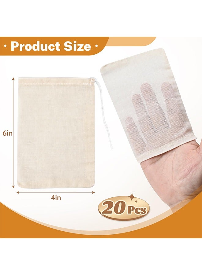20 Pcs Muslin Bags with Drawstring, DIY Craft Gift Bags with Double Drawstring , Reusable Tea Bags, Spice Bags for Cooking Soup, Herb, Loose Leaf Tea, Natural Cotton Cheese Cloth Bag for Straining, Sachet Bags Empty - Image 2
