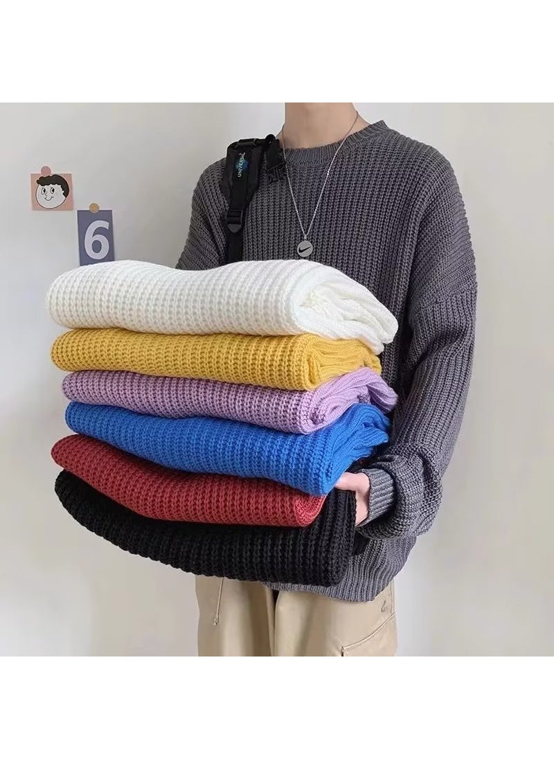 Generic - Mens round Neck Knitwear Autumn Winter Style Warm Unisex Sweater All-Match Fashion Brand Crew Neck Pullover Knittedwear Brown - Image 1