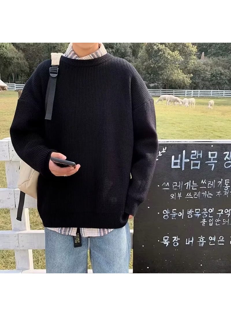 Generic - Mens round Neck Knitwear Autumn Winter Style Warm Unisex Sweater All-Match Fashion Brand Crew Neck Pullover Knittedwear Brown - Image 1
