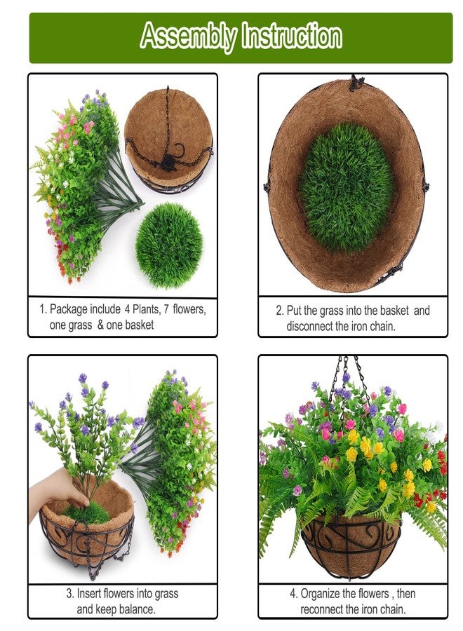 Elecxlink Artificial Fake Hanging Plants Flowers Basket for Outdoor Spring Summer Decorarion, UV Resistant Faux Rose Eucalyptus Boston Ferns Plants for Indoor Outside Garden Porch Patio Balcony Decor - Image 2