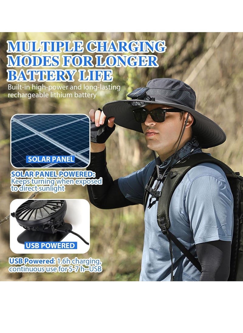 Generic Solar Fan Hat, Wide Brim Sun Hat with 2 Solar Fan, Hat with Solar Fans Built in, Fishing Hat with Fan for Men, Waterproof Outdoor Hiking Camping Fishing Hat Grey  - Image 2