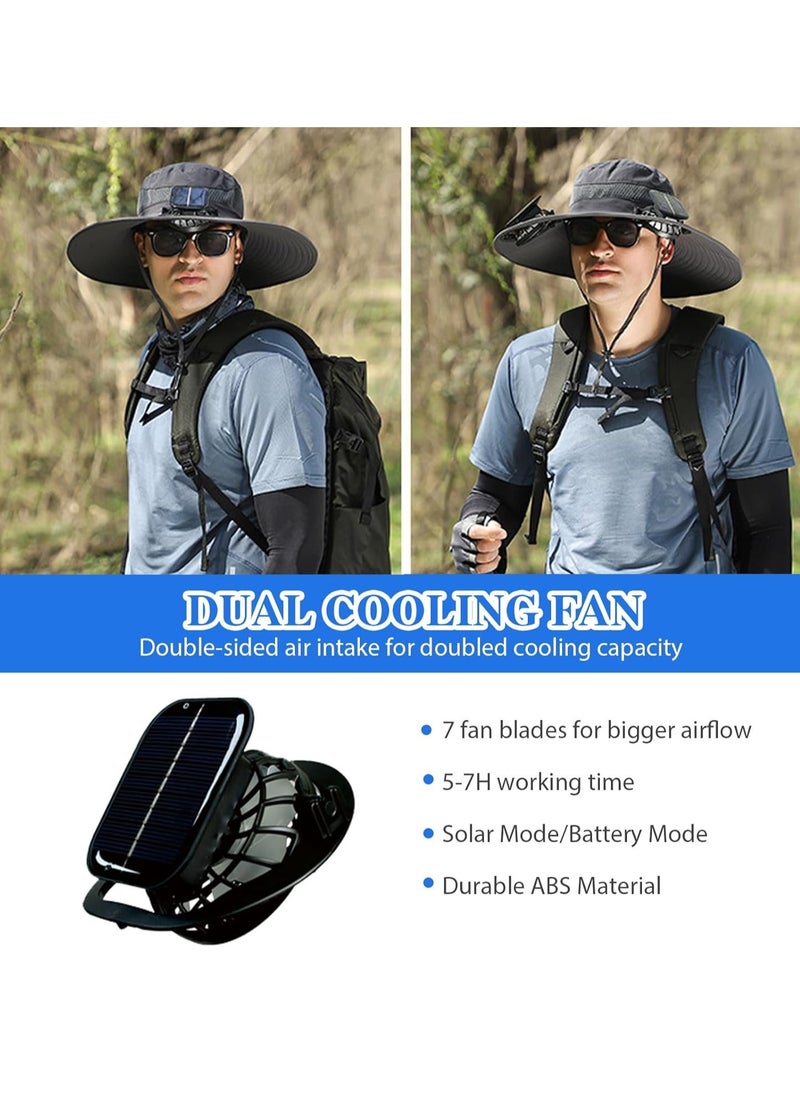 Generic Solar Fan Hat, Wide Brim Sun Hat with 2 Solar Fan, Hat with Solar Fans Built in, Fishing Hat with Fan for Men, Waterproof Outdoor Hiking Camping Fishing Hat Grey  - Image 5