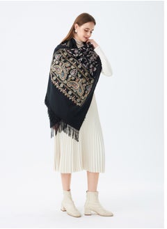 Sky cashmere Sky Cashmere Wool Embroidery Shawl Black  - Image 3