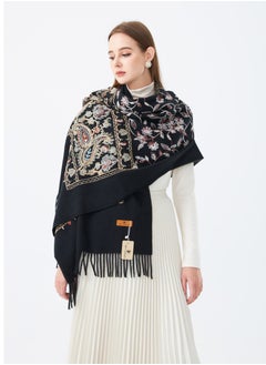 Sky cashmere Sky Cashmere Wool Embroidery Shawl Black  - Image 2