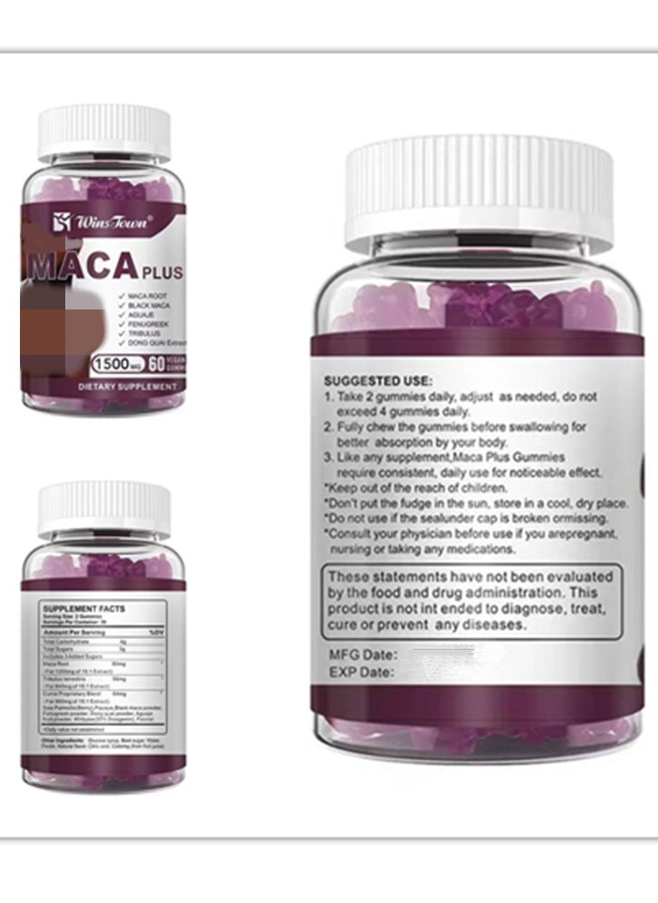 Maca  Gummies 1500MG  Black Maca Root  Dong Quai Extract Gluteus Boost Vitamins for Women Fruit Flavor