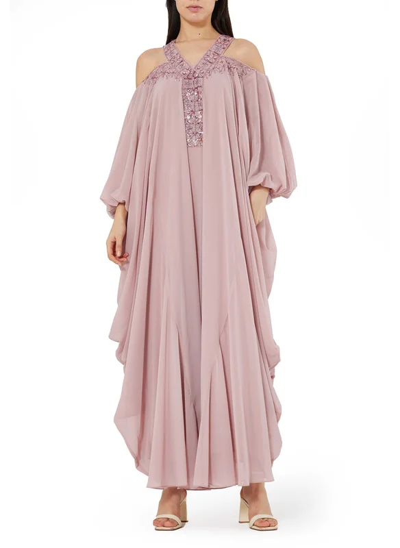 امري V-Neck Embellished Cold Shoulder Kaftan