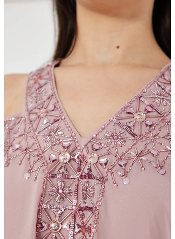 Amri V-Neck Embellished Cold Shoulder Kaftan