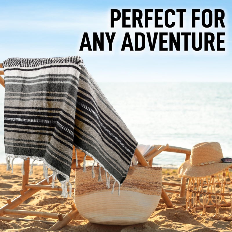 Hydration Nation Authentic Large Handwoven Mexican Blanket - Soft Yoga- Durable Serape- Lightweight Falsa, Beach, Camping, Picnic, Outdoor Blanket 70"x50" - Desert - Image 5