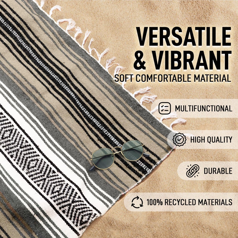 Hydration Nation Authentic Large Handwoven Mexican Blanket - Soft Yoga- Durable Serape- Lightweight Falsa, Beach, Camping, Picnic, Outdoor Blanket 70"x50" - Desert - Image 2