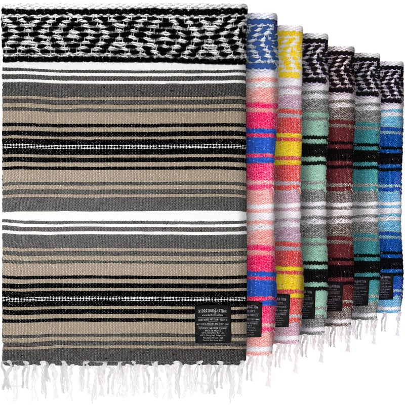 Hydration Nation Authentic Large Handwoven Mexican Blanket - Soft Yoga- Durable Serape- Lightweight Falsa, Beach, Camping, Picnic, Outdoor Blanket 70"x50" - Desert - Image 1