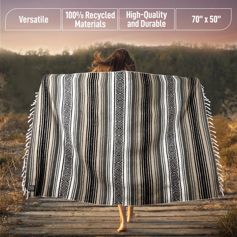 Hydration Nation Authentic Large Handwoven Mexican Blanket - Soft Yoga- Durable Serape- Lightweight Falsa, Beach, Camping, Picnic, Outdoor Blanket 70"x50" - Desert - Image 3