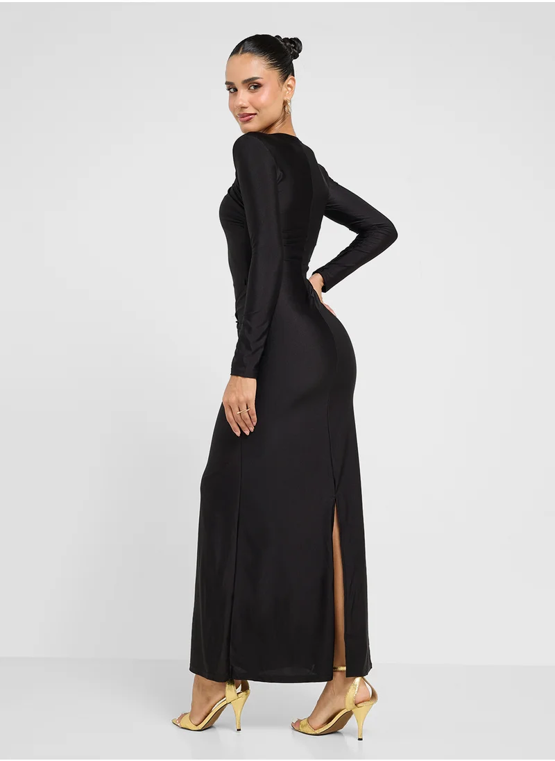 Ginger Draped Dress With Metal Hardware Detail