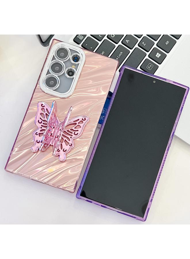 S-TOP Case For Samsung Galaxy A35 5G Plating Glitter Texture Butterfly Holder TPU Phone Case with Lens Film - Image 3