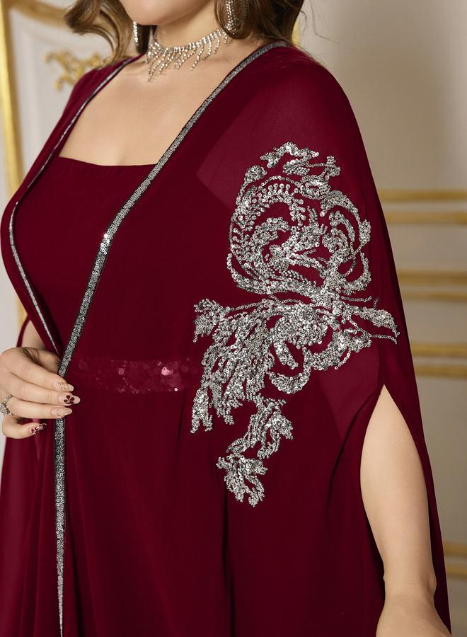 SUPGIR Plus Size Burgundy Embellished Kimono with Inner Dress Co-Ords - Image 5