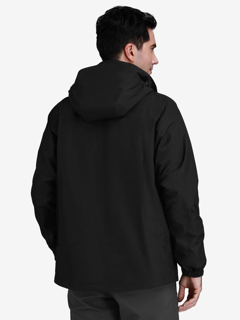 CAMEL CROWN Men's 3 in 1 Ski Snow Jacket Waterproof Winter Snow Coat Windproof Warm Fleece Lining Hiking Jacket Hooded Rain Jacket Black XXXL - Image 2