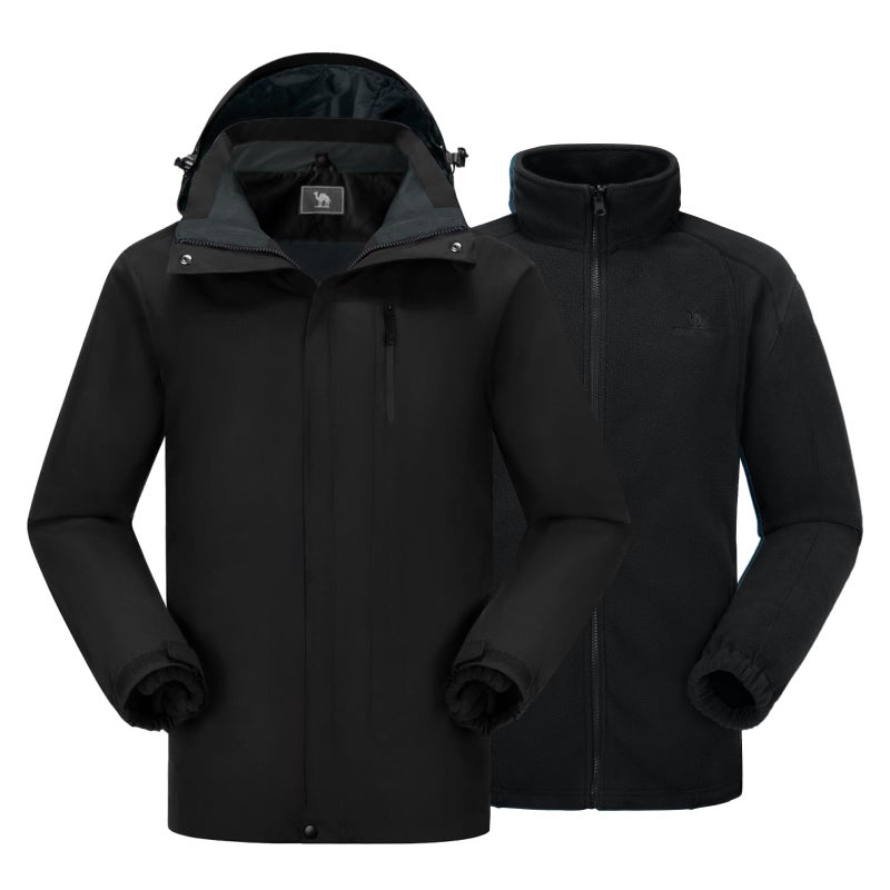 CAMEL CROWN Men's 3 in 1 Ski Snow Jacket Waterproof Winter Snow Coat Windproof Warm Fleece Lining Hiking Jacket Hooded Rain Jacket Black XXXL - Image 1