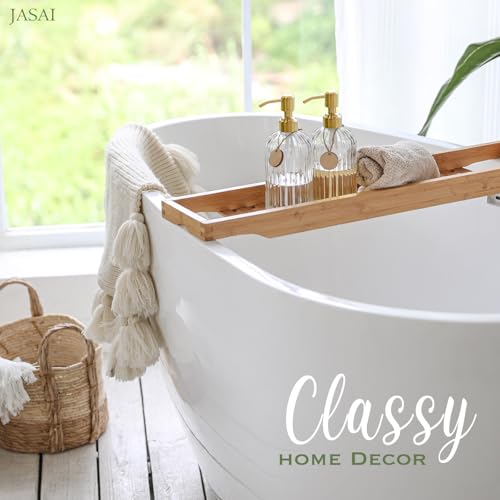 JASAI 2PACK 18Oz Fluted Glass Soap Dispenser with Golden Rust Proof Pump, Refillable Kitchen soap Dispenser with Vertical Stripe, Bathroom Soap Dispenser for Dispense Hand soap, Dish Soap, Lotion. - Image 5