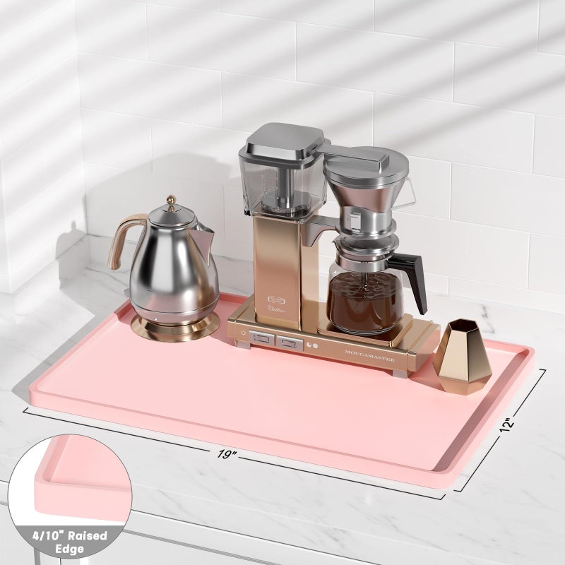 Rnivvi Silicone Coffee Mat, 12" x 19" Waterproof Raised Edge Coffee Bar Mats for Espresso Machine Station Accessories, Heat Resistant Dish Drying Pad for Kitchen Counter, Rubber Bar Decor Pad, Pink - Image 3