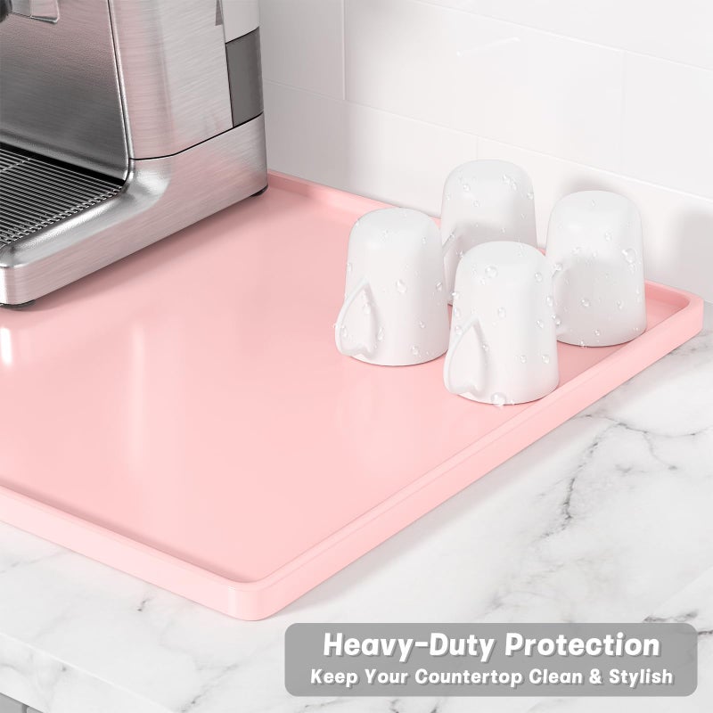 Rnivvi Silicone Coffee Mat, 12" x 19" Waterproof Raised Edge Coffee Bar Mats for Espresso Machine Station Accessories, Heat Resistant Dish Drying Pad for Kitchen Counter, Rubber Bar Decor Pad, Pink - Image 4