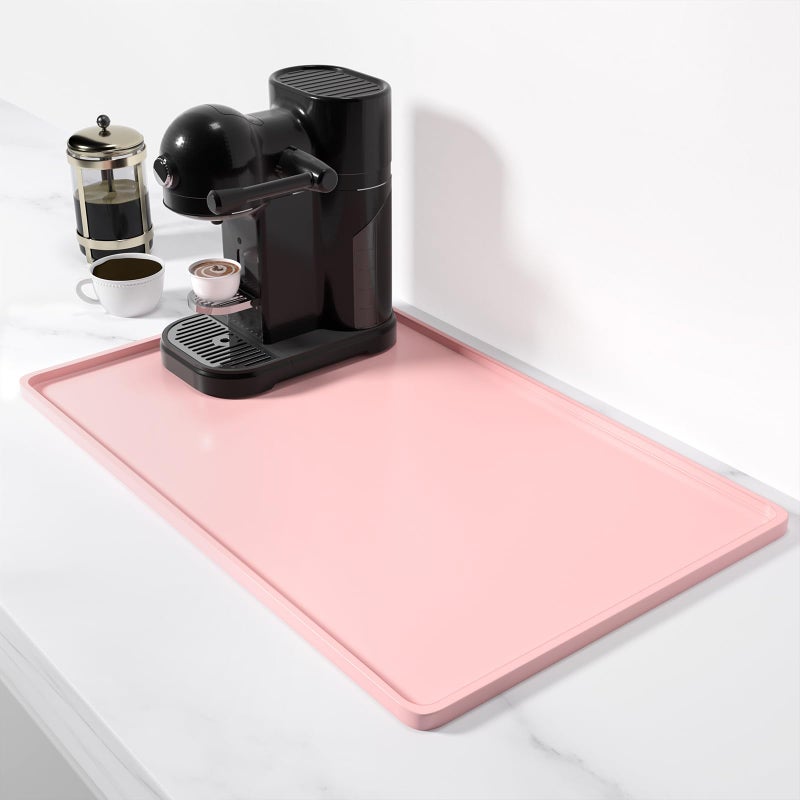 Rnivvi Silicone Coffee Mat, 12" x 19" Waterproof Raised Edge Coffee Bar Mats for Espresso Machine Station Accessories, Heat Resistant Dish Drying Pad for Kitchen Counter, Rubber Bar Decor Pad, Pink - Image 1