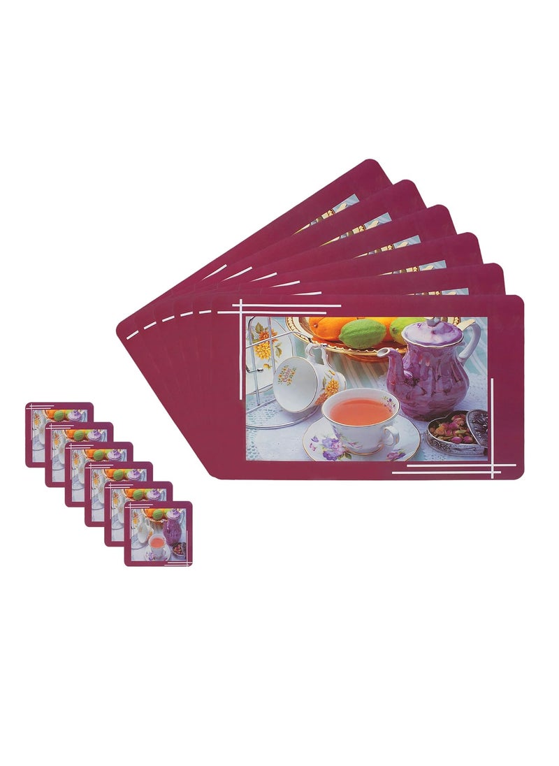 Lithara Lithara Printed PVC Placemats with Tea Coaster for Dining Table and Kitchen Hot Vessels Dining Mats Size 43 x 27 cm Pack of 6 Mats 6 Coasters Design09 Multicolor  - Image 1
