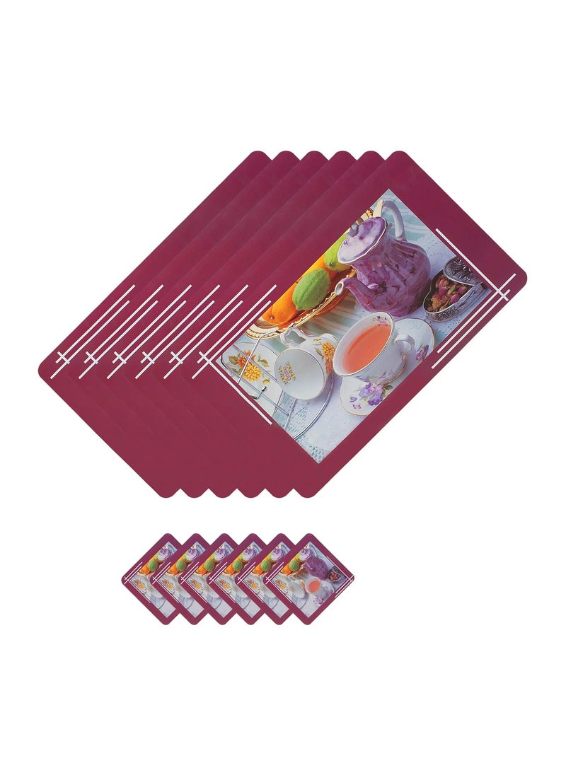 Lithara Lithara Printed PVC Placemats with Tea Coaster for Dining Table and Kitchen Hot Vessels Dining Mats Size 43 x 27 cm Pack of 6 Mats 6 Coasters Design09 Multicolor  - Image 4