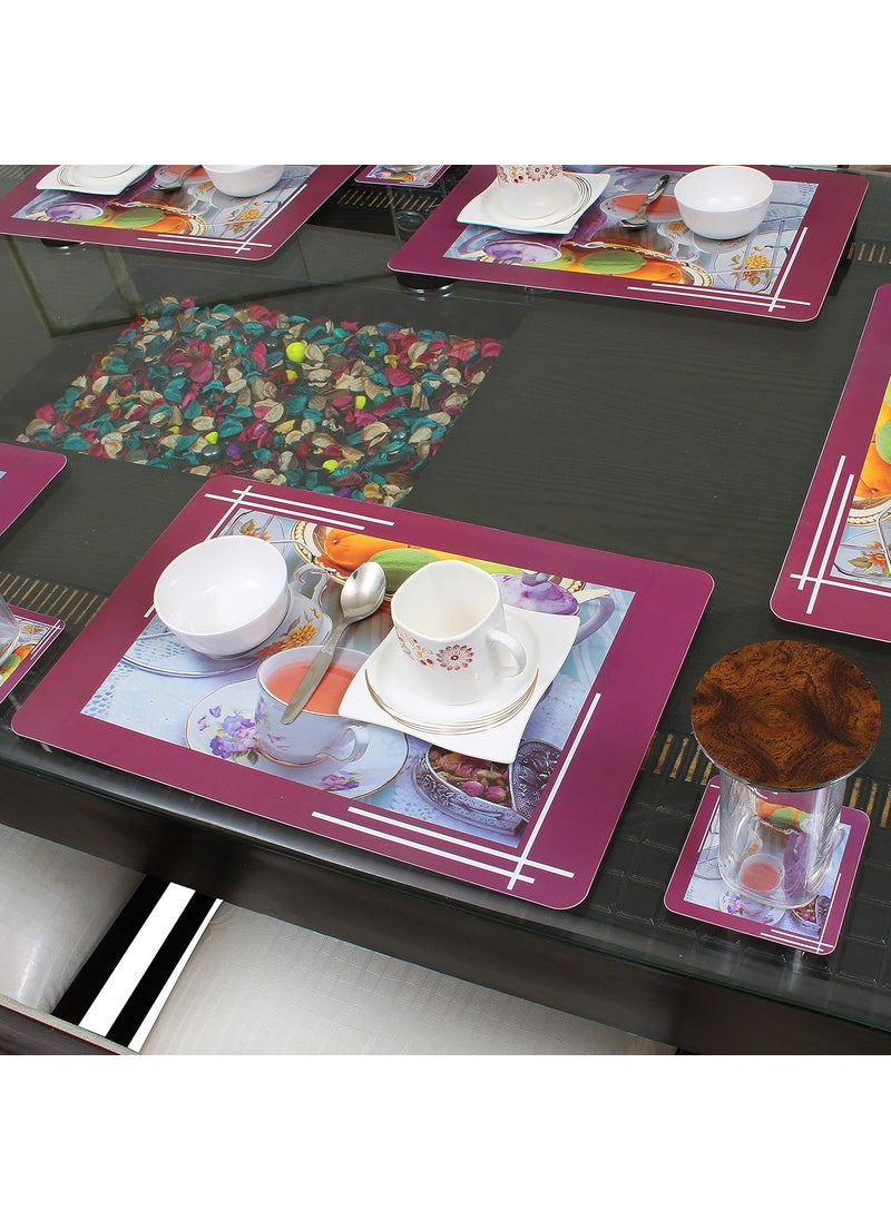 Lithara Lithara Printed PVC Placemats with Tea Coaster for Dining Table and Kitchen Hot Vessels Dining Mats Size 43 x 27 cm Pack of 6 Mats 6 Coasters Design09 Multicolor  - Image 2