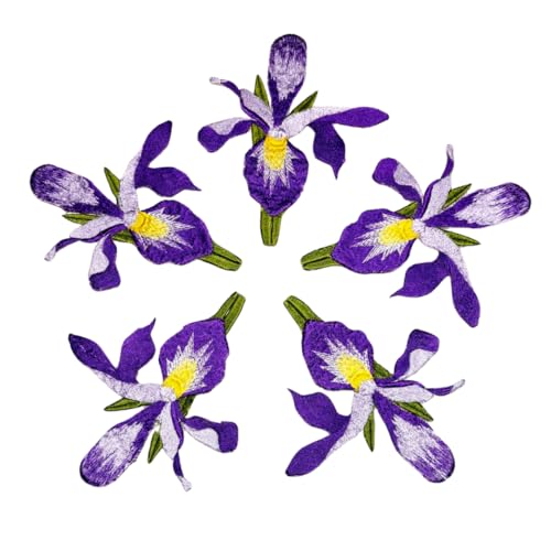 GARAAN - Machine Embroidered Applique, Embroidery Patch, Sew on Patches, DIY Projects, Iris Flower Lavender (Pack of 5) - Image 3