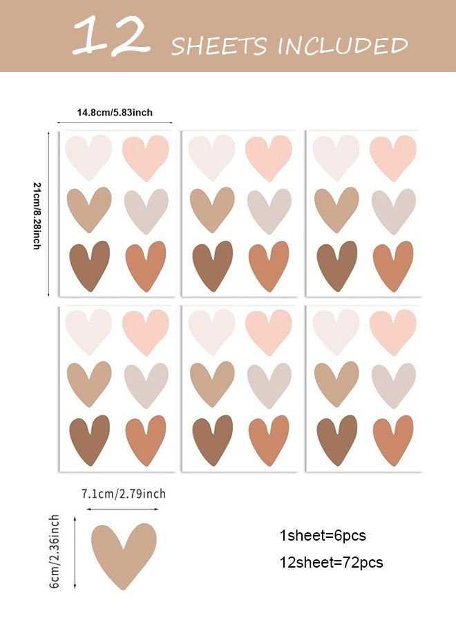 72 Pcs Boho Heart Wall Stickers, Peel and Stick Removable Vinyl Wall Decals, for Girls Bedroom Kids Room Nursery Classroom, DIY Cute Boho Home Decor - Image 2