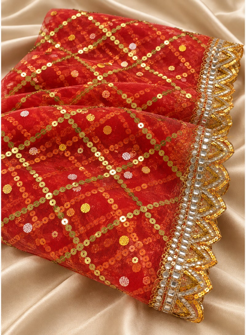 Madhoor Ethnic Deity Idol Chunri Red for Deity Dressing, Pooja & Festivals, 2m - Image 2