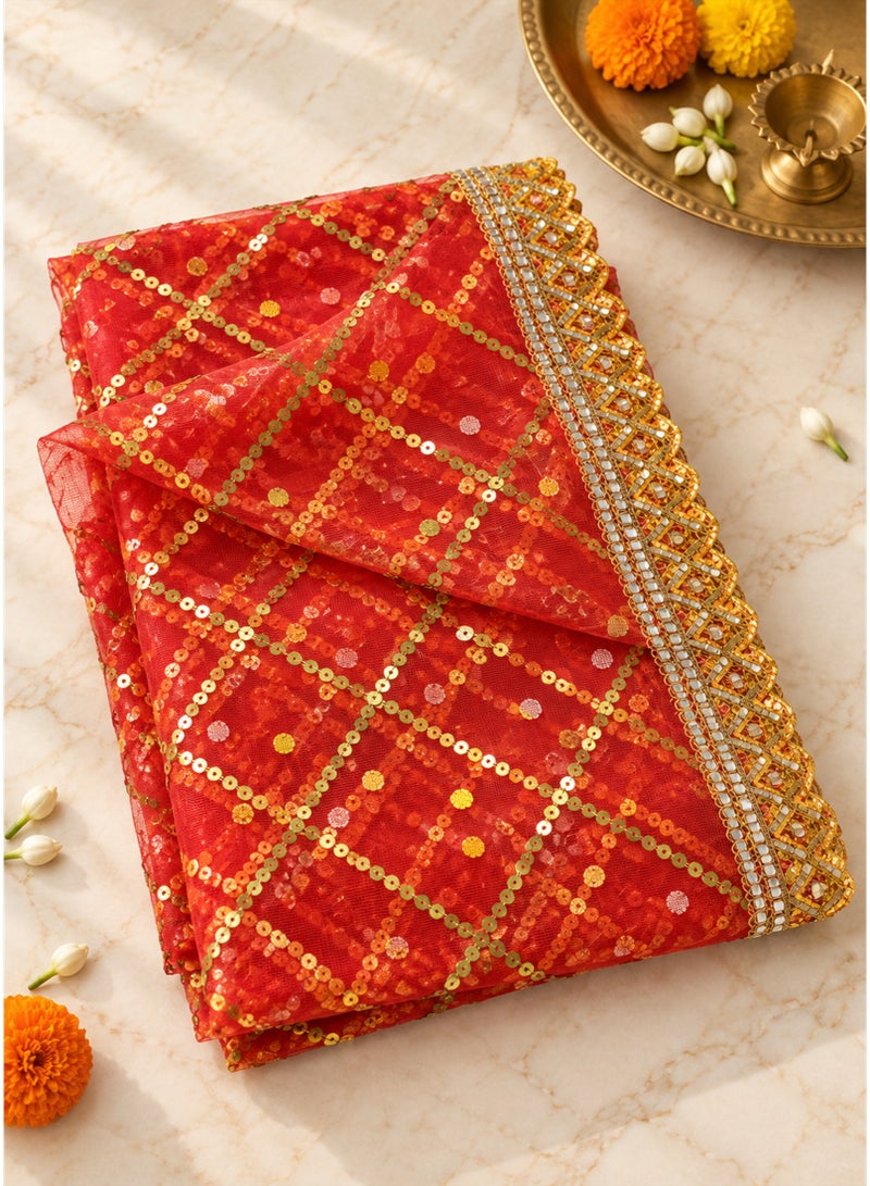 Madhoor Ethnic Deity Idol Chunri Red for Deity Dressing, Pooja & Festivals, 2m - Image 3