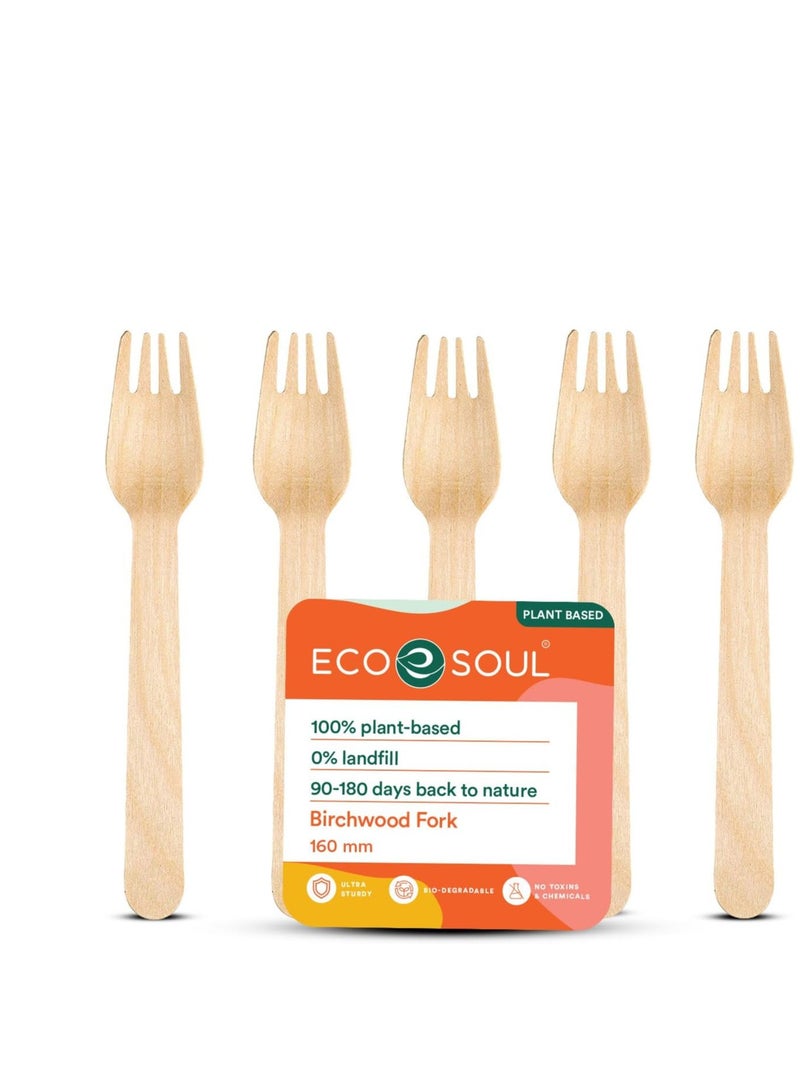 ECO SOUL ECO SOUL [50 Pack, 160mm] Disposable Forks | Wooden Dining Flatware | Ideal for Kids Birthday, Wedding & Party  - Image 1