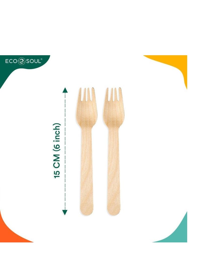 ECO SOUL ECO SOUL [50 Pack, 160mm] Disposable Forks | Wooden Dining Flatware | Ideal for Kids Birthday, Wedding & Party  - Image 2