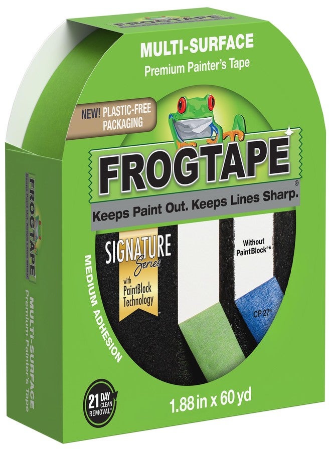 FrogTape Multi-Surface Painter's Tape with Paintblock, 2 in Wide (1.88 in x 60 yd), Quick Stick Medium Adhesion, Premium Green Painters Tape Removes Clean, 1 Roll - Image 1