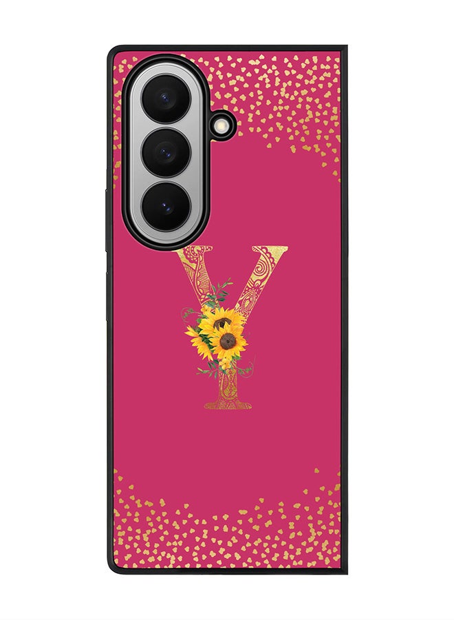 Stylizedd For Samsung Galaxy Z Fold7 Case,Slim fit Camera Protection, Shockproof Thin Phone cover  - Custom Floral Monogram - Y ( Deep Pink )