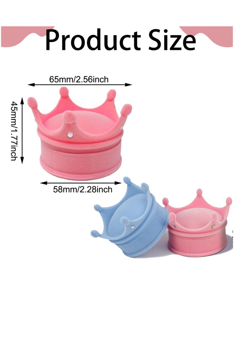 Crown Shaped Velvet Ring Box, 2-Piece Jewellery Storage Case, Blue and Pink - Image 2