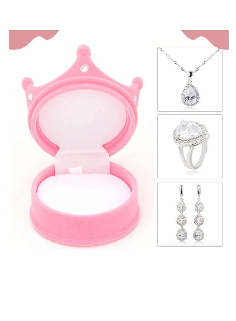 Crown Shaped Velvet Ring Box, 2-Piece Jewellery Storage Case, Blue and Pink - Image 4