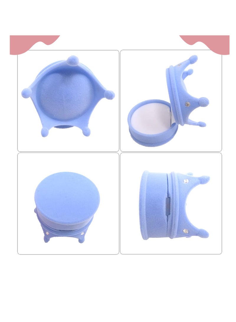 Crown Shaped Velvet Ring Box, 2-Piece Jewellery Storage Case, Blue and Pink - Image 3