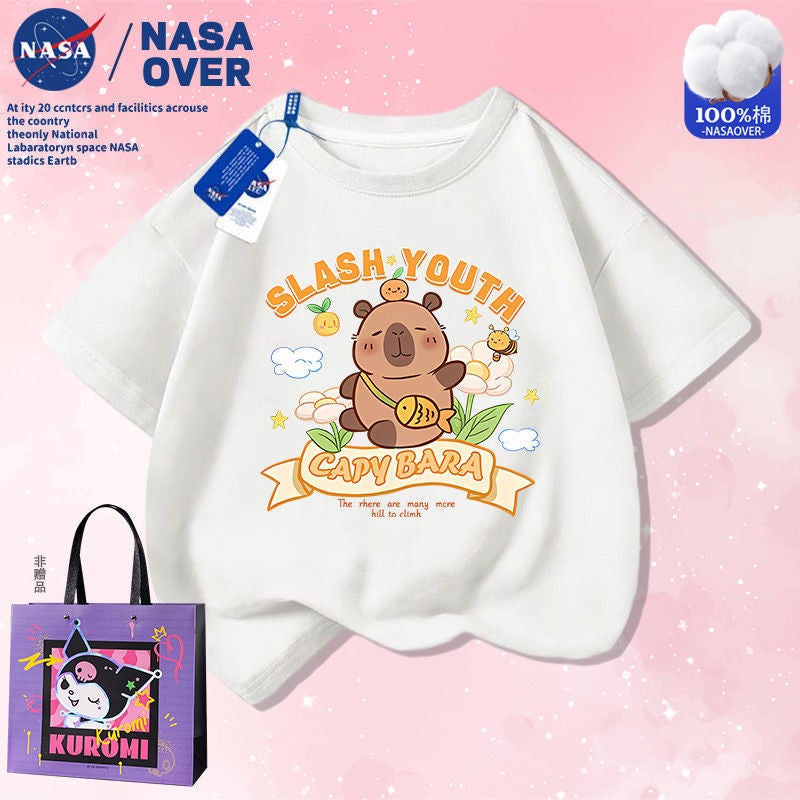 Nasa Co-Name Kapibalakatong Printed Summer Short Sleeve Cotton T-Shirt For Boys And Girls Fashionable Half Sleeve For Middle And Big Kids - Image 2