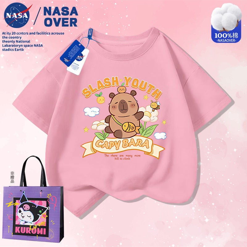 Nasa Co-Name Kapibalakatong Printed Summer Short Sleeve Cotton T-Shirt For Boys And Girls Fashionable Half Sleeve For Middle And Big Kids - Image 3