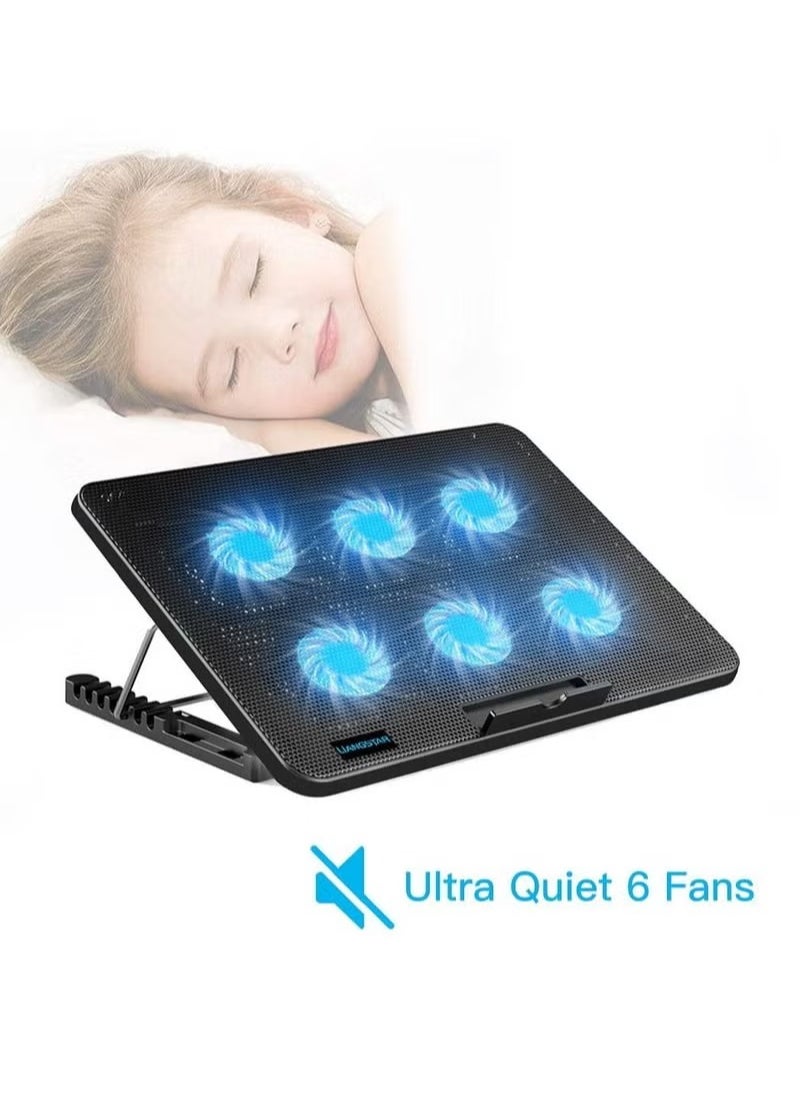 Generic - Laptop Cooling Pad RGB Gaming Notebook Cooler Laptop Fan Cooling Stand with 6 Quiet Fans, Multi-Gear Adjustment RGB LED Light 4 Modes, Switch Control Fan Speed, 2 USB Port, 2023 New - Image 1
