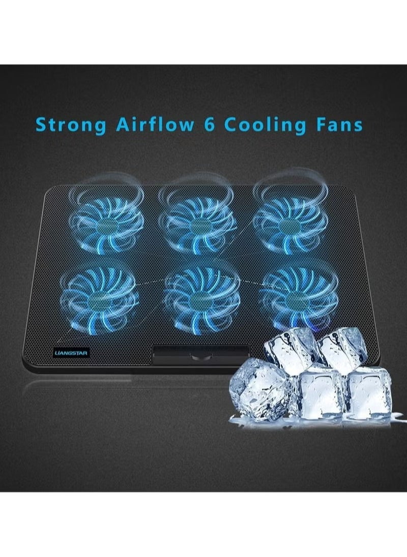 Generic - Laptop Cooling Pad RGB Gaming Notebook Cooler Laptop Fan Cooling Stand with 6 Quiet Fans, Multi-Gear Adjustment RGB LED Light 4 Modes, Switch Control Fan Speed, 2 USB Port, 2023 New - Image 1