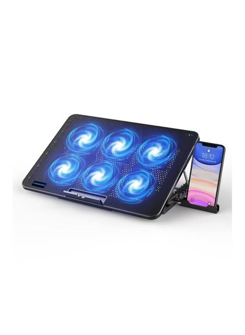 Laptop Cooling Pad RGB Gaming Notebook Cooler Laptop Fan Cooling Stand with 6 Quiet Fans, Multi-Gear Adjustment RGB LED Light 4 Modes, Switch Control Fan Speed, 2 USB Port, 2023 New